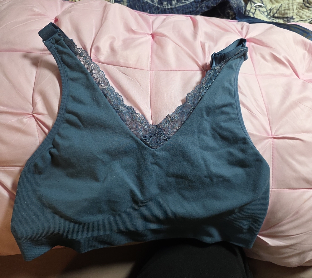 Cacique Lace-Trim Wireless Bralette - Slate Blue